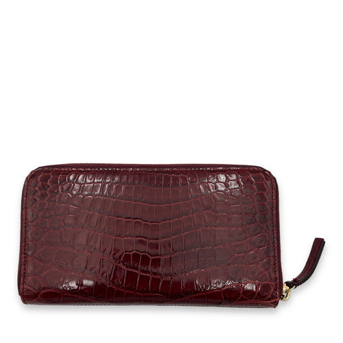 Logo Wallet Long Red in Crocodile Leather, Gold hardware