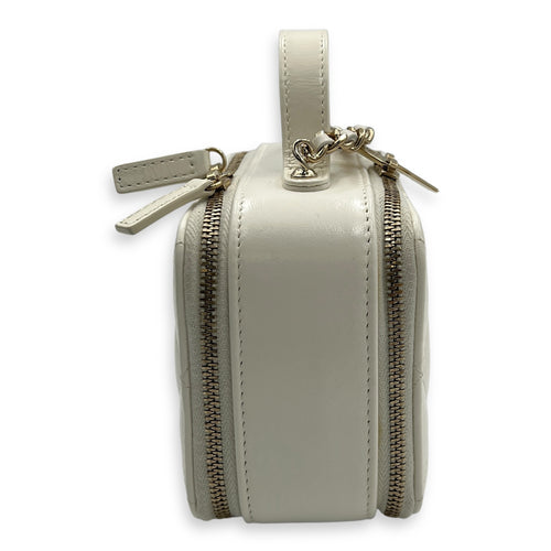 Vanity Top Handle Bag White in Calfskin, Gold hardware