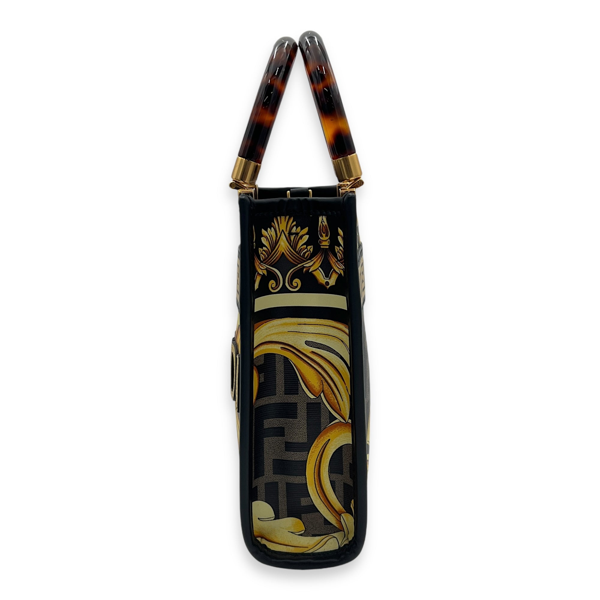 Fendace Sunshine Shopper Top Handle Bag Mini Printed FF in Calfskin, Gold hardware