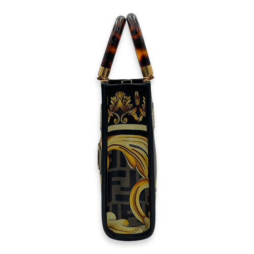 Fendace Sunshine Shopper Top Handle Bag Mini Printed FF in Calfskin, Gold hardware