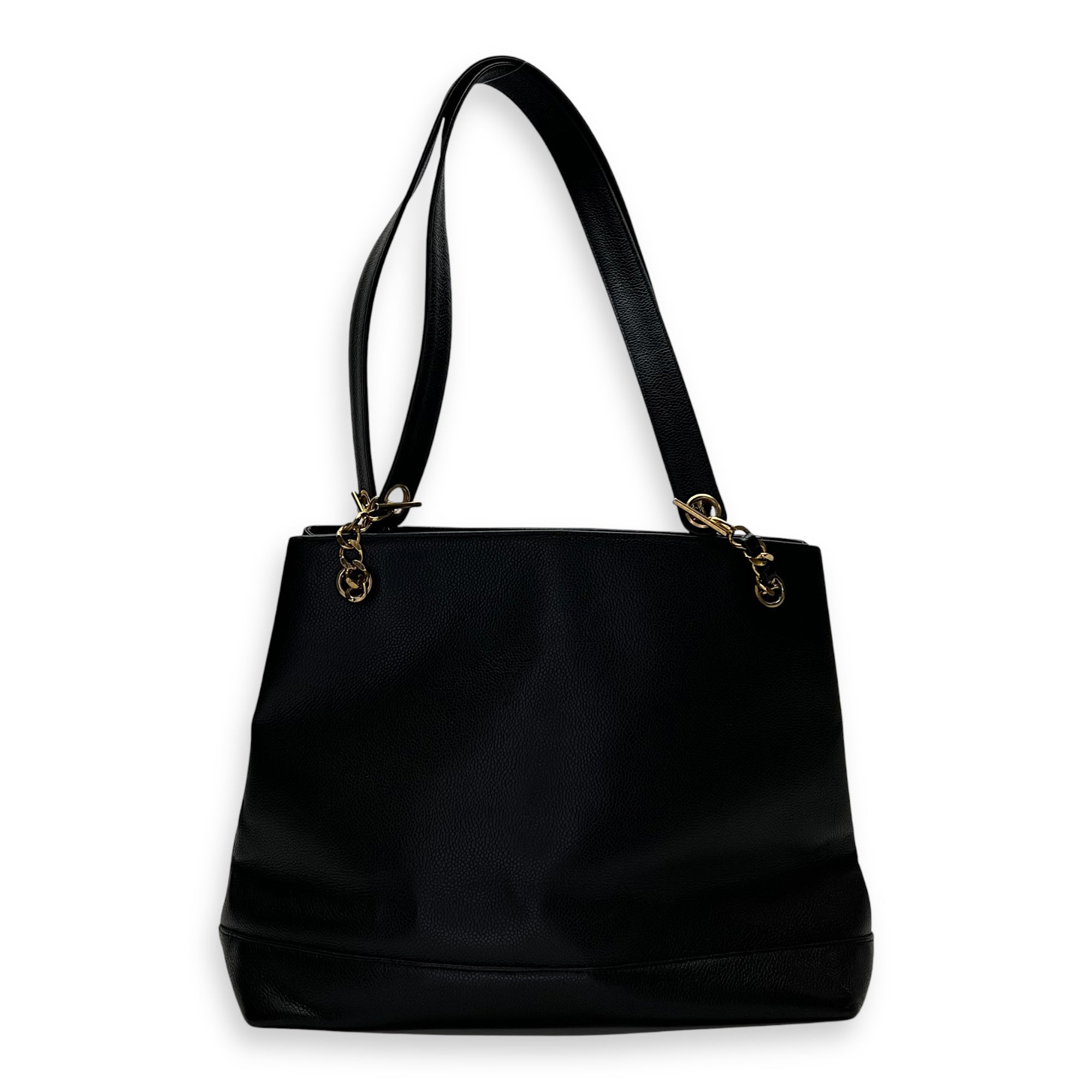 CC Vintage Black Tote Bag in Caviar Leather, Gold hardware