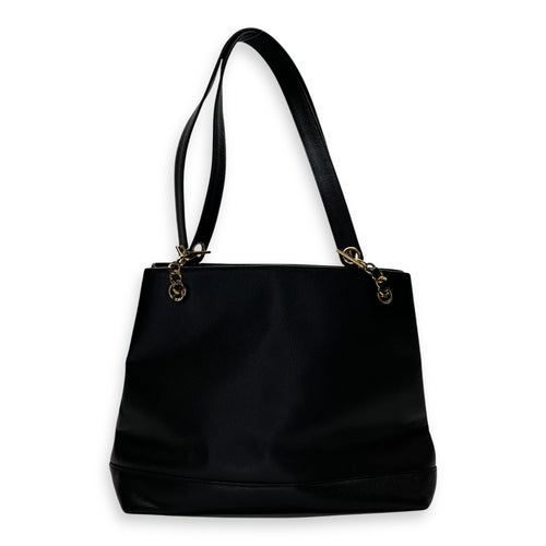 CC Vintage Black Tote Bag in Caviar Leather, Gold hardware