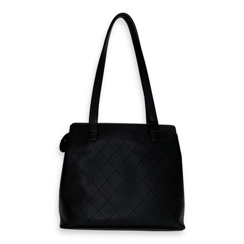 Logo Black Tote Bag in Caviar Leather, Gold hardware