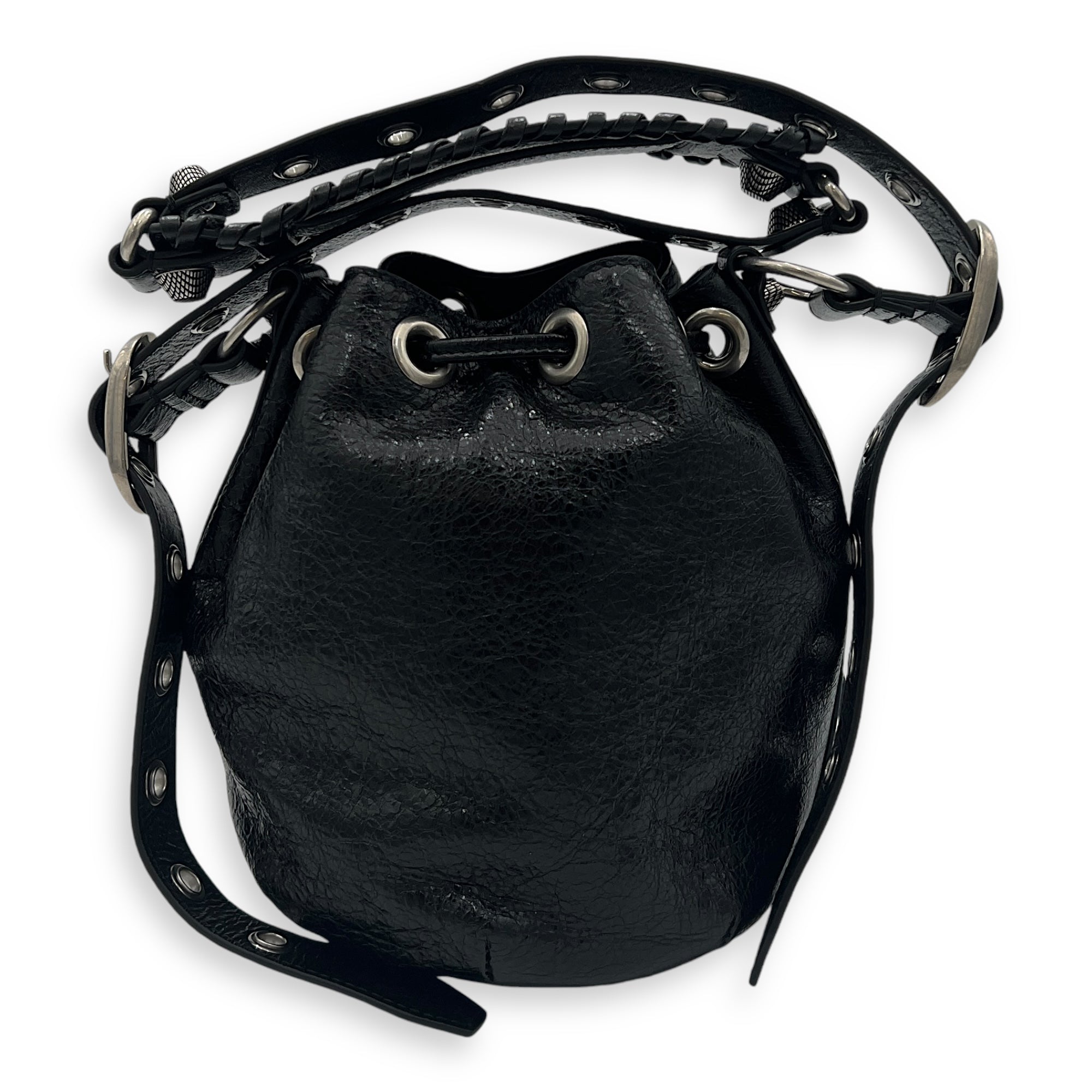 Le Cagole XS Black Bucket Bag in Lambskin, Silver hardware