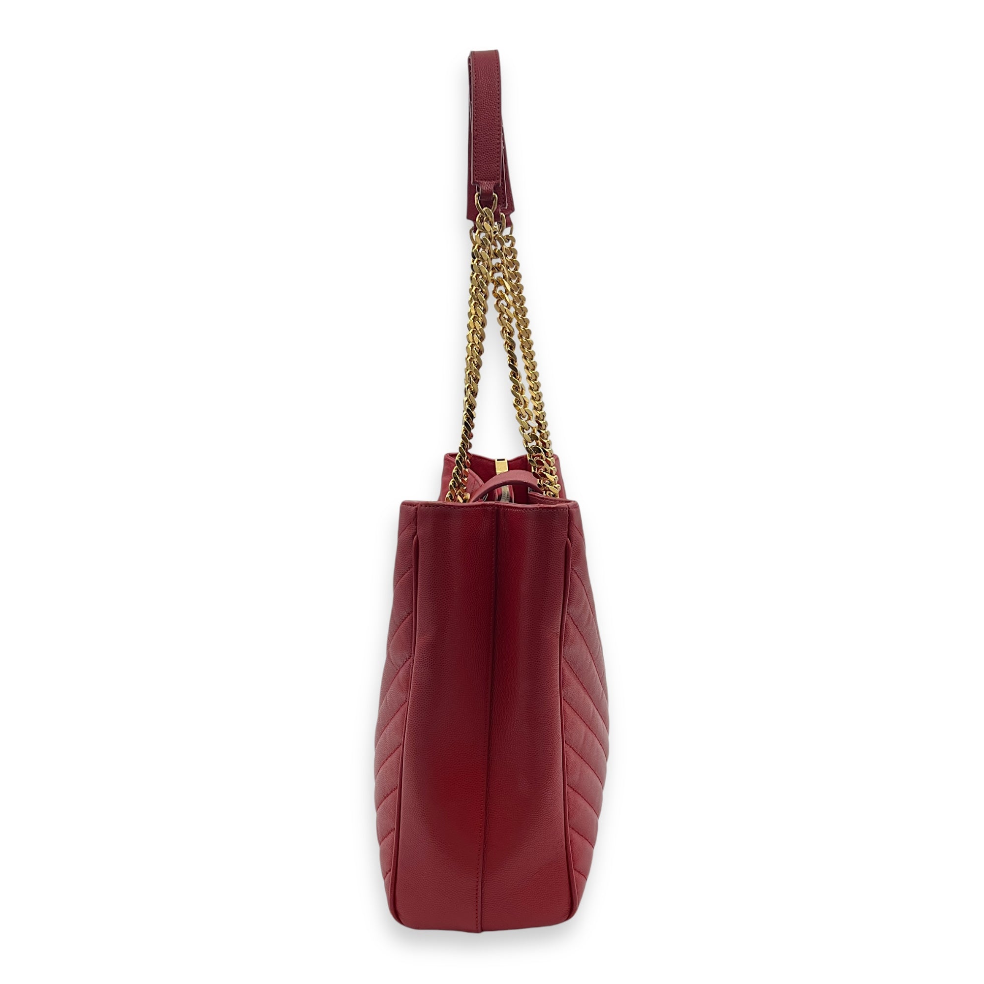 Cassandre Red Tote Bag in Caviar Leather, Gold hardware