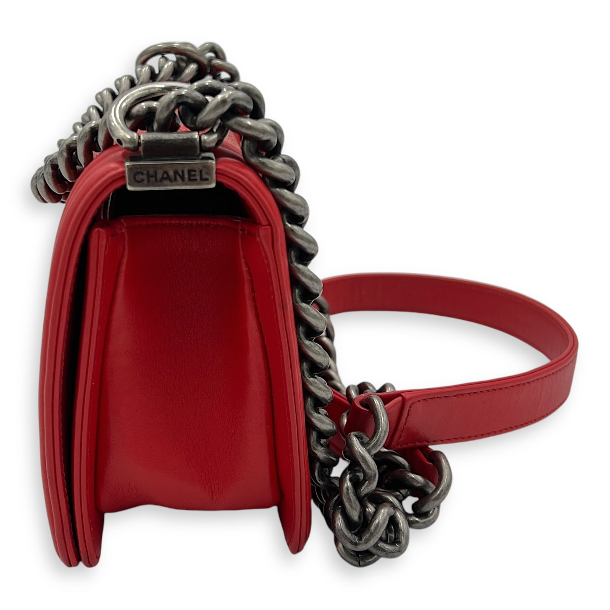 Boy Red Shoulder Bag in Stingray Leather, Ruthenium hardware