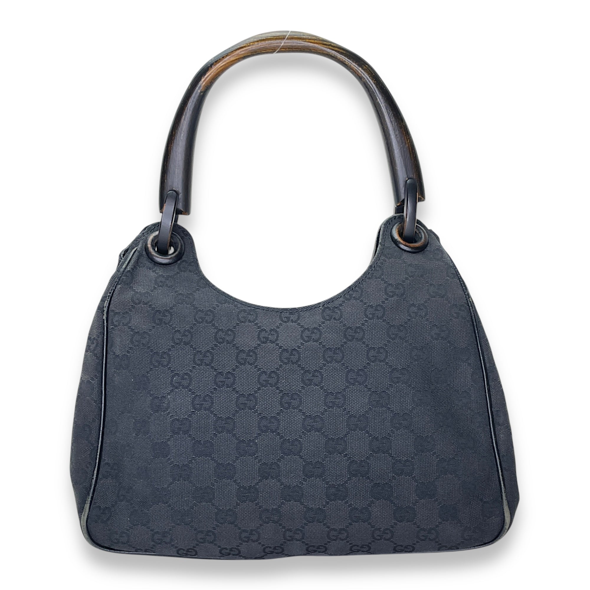 GG Bamboo Black Top Handle Bag in Canvas, Gunmetal hardware