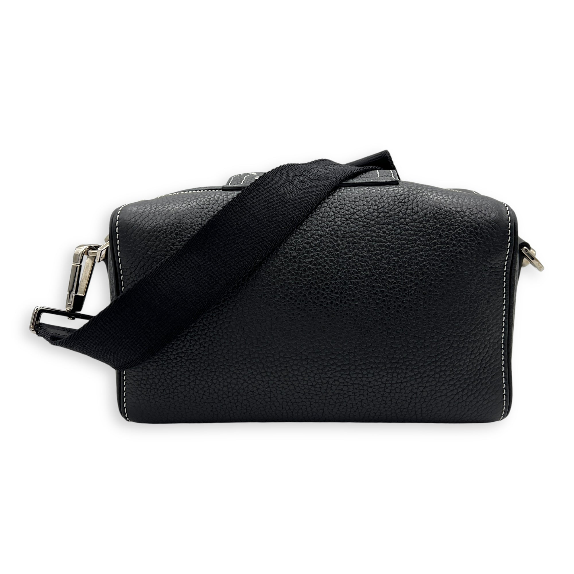 Saddle Crossbody Bag Black in Calfskin, Silver hardware