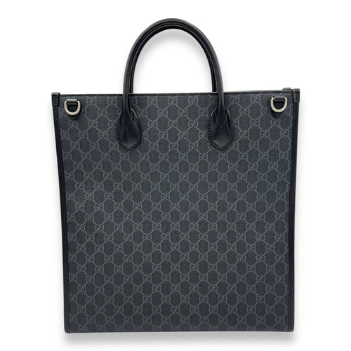 Interlocking G Tote Bag Medium Black in Monogram Coated Canvas, Silver hardware