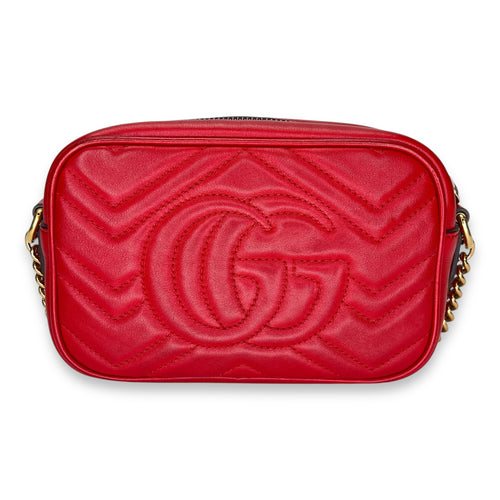 GG Marmont NA Crossbody Bag Red in Calfskin, Gold