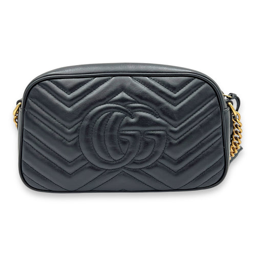 GG Marmont Small Black Crossbody Bag in Calfskin, Gold hardware