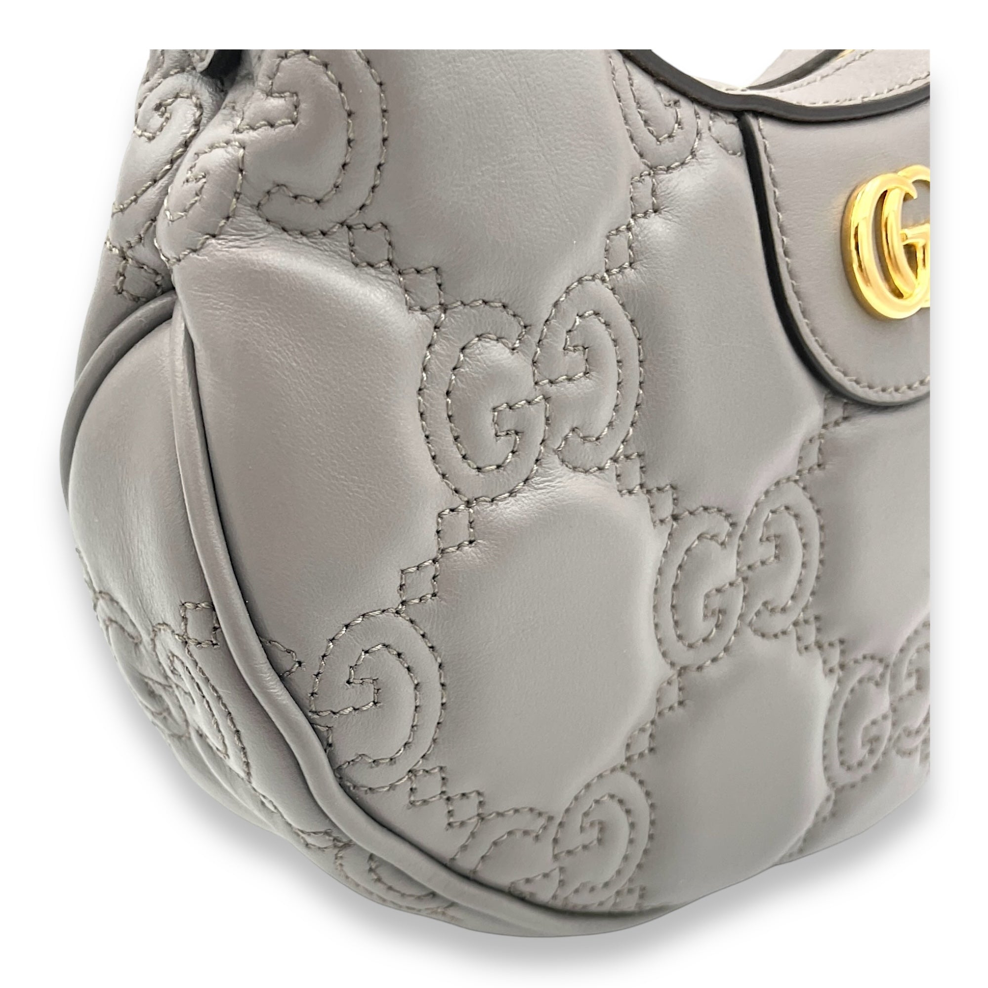 Matelassé Shoulder Bag  Grey in Calfskin , Gold Hardware