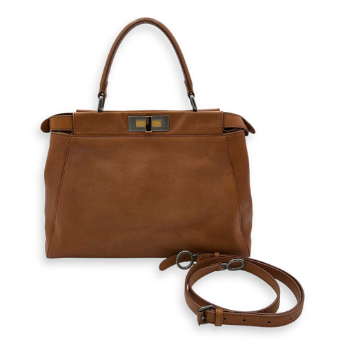 Peekaboo Top handle Bag Medium Brown in Calfskin , Silver Hardware