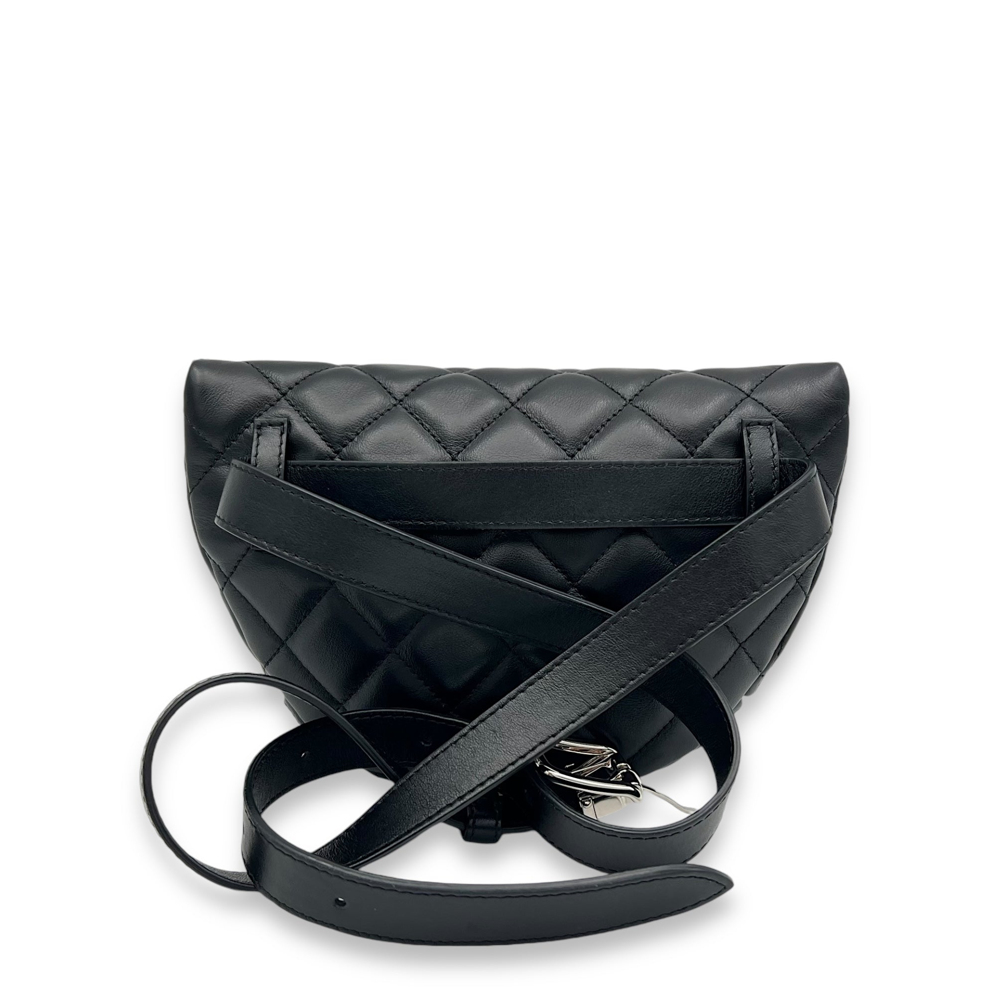 Quilted Black Belt Bag in Calfskin, Silver hardware