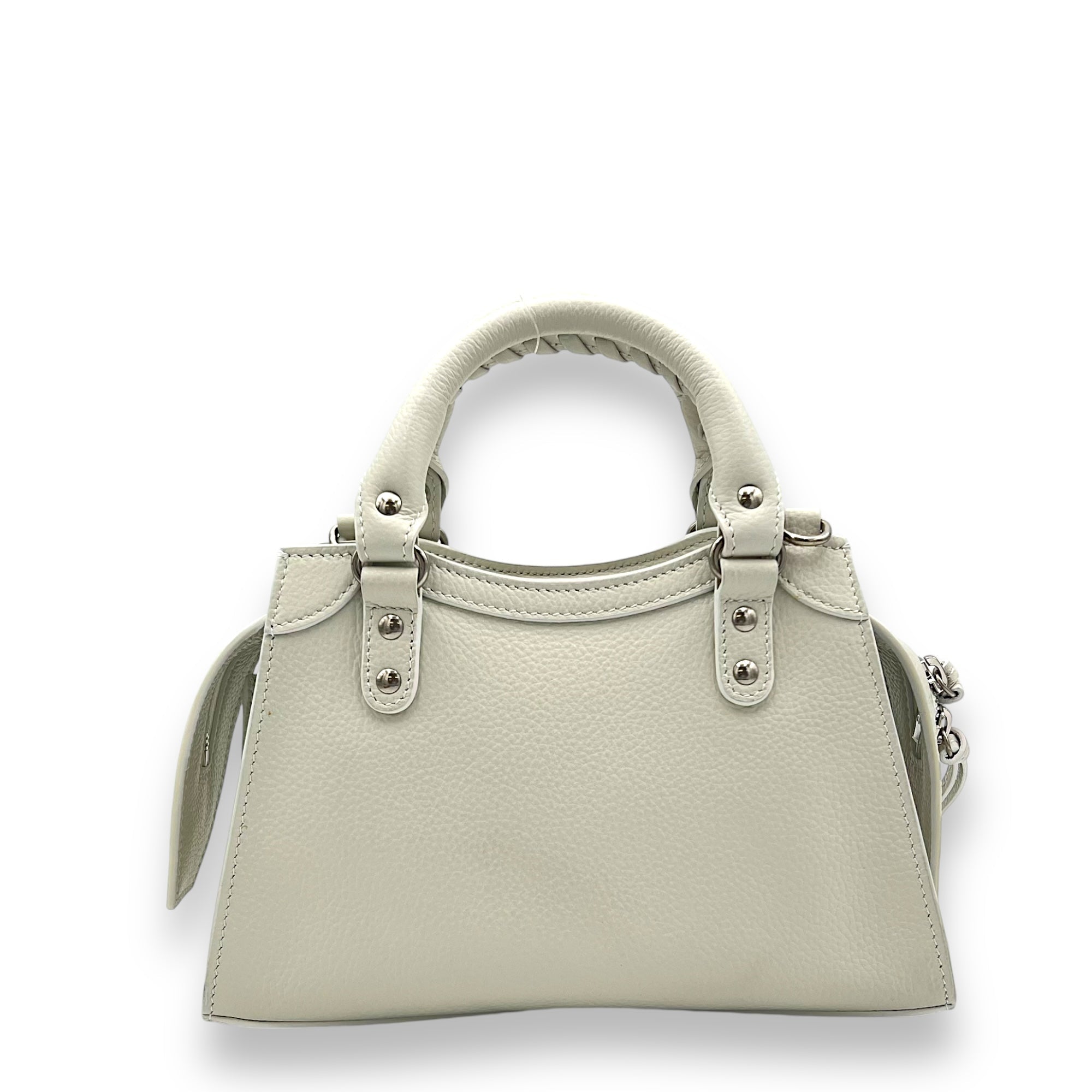 Neo Classic Top Handle Bag Mini White in Calfskin, Silver hardware