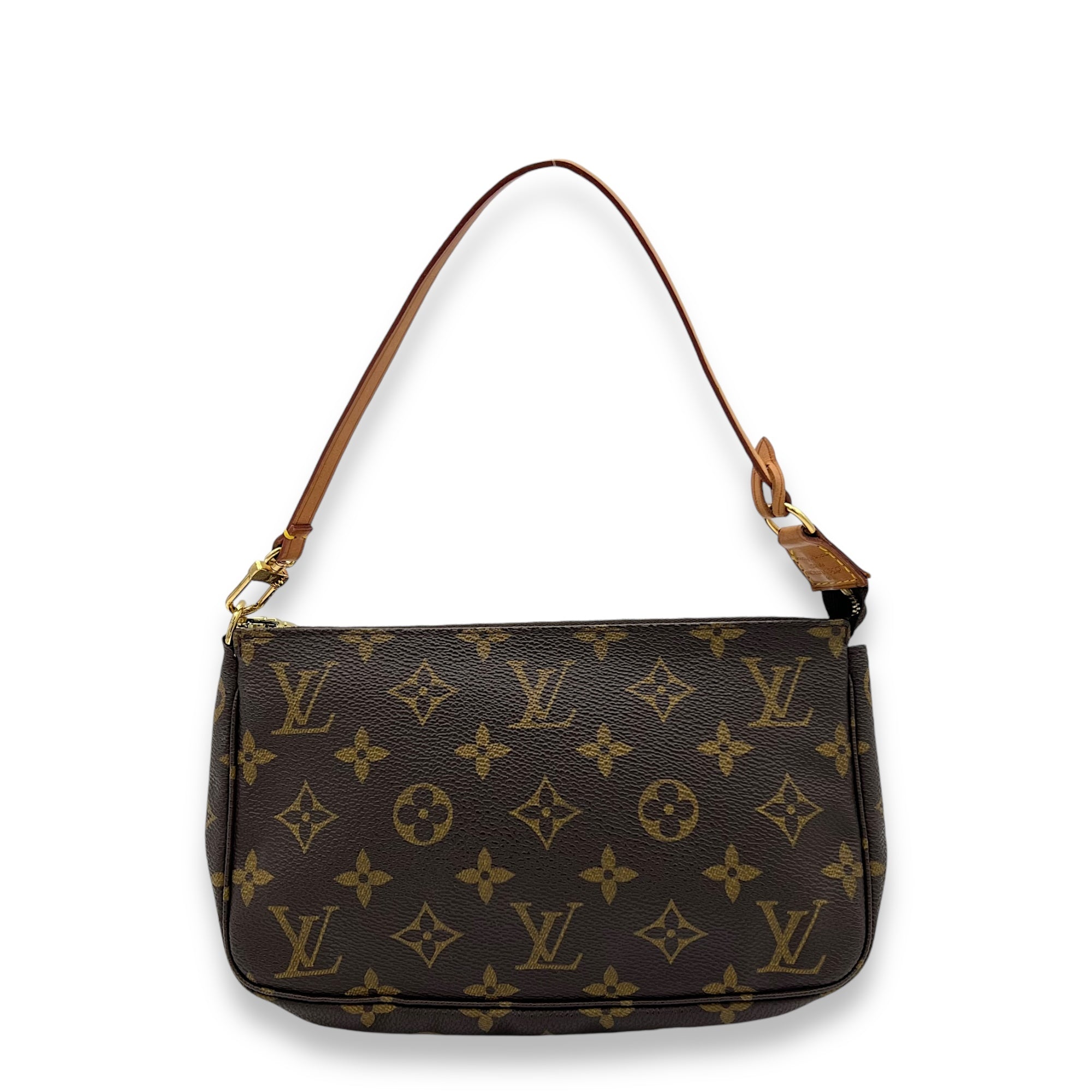 Pochette Accessoires Brown Shoulder Bag in Monogram Coated Canvas, Gold hardware