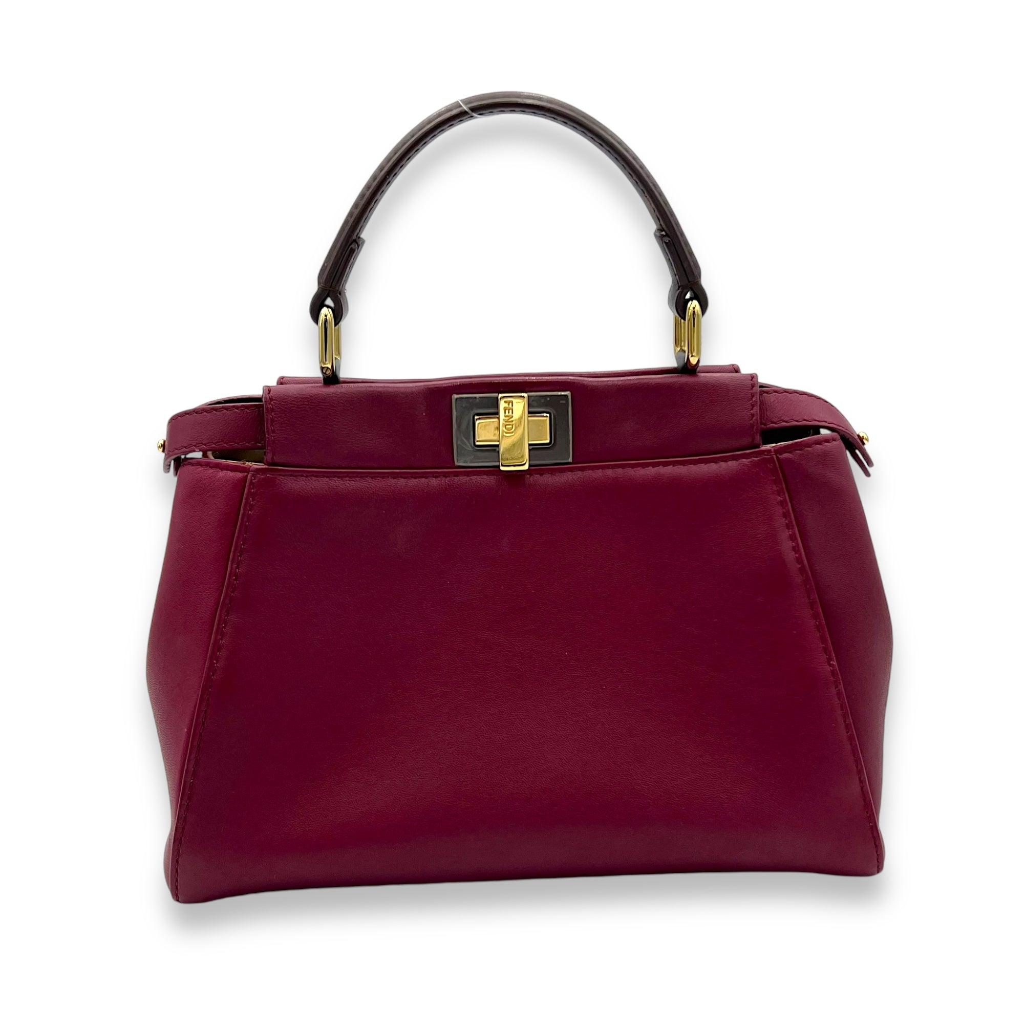 Peekaboo Mini Red Top Handle Bag in Calfskin, Gold hardware