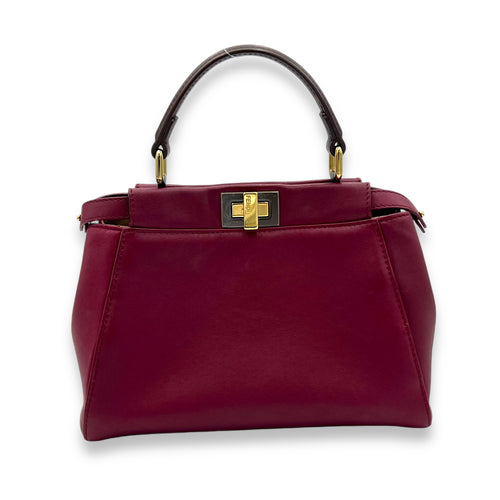 Peekaboo Mini Red Top Handle Bag in Calfskin, Gold hardware