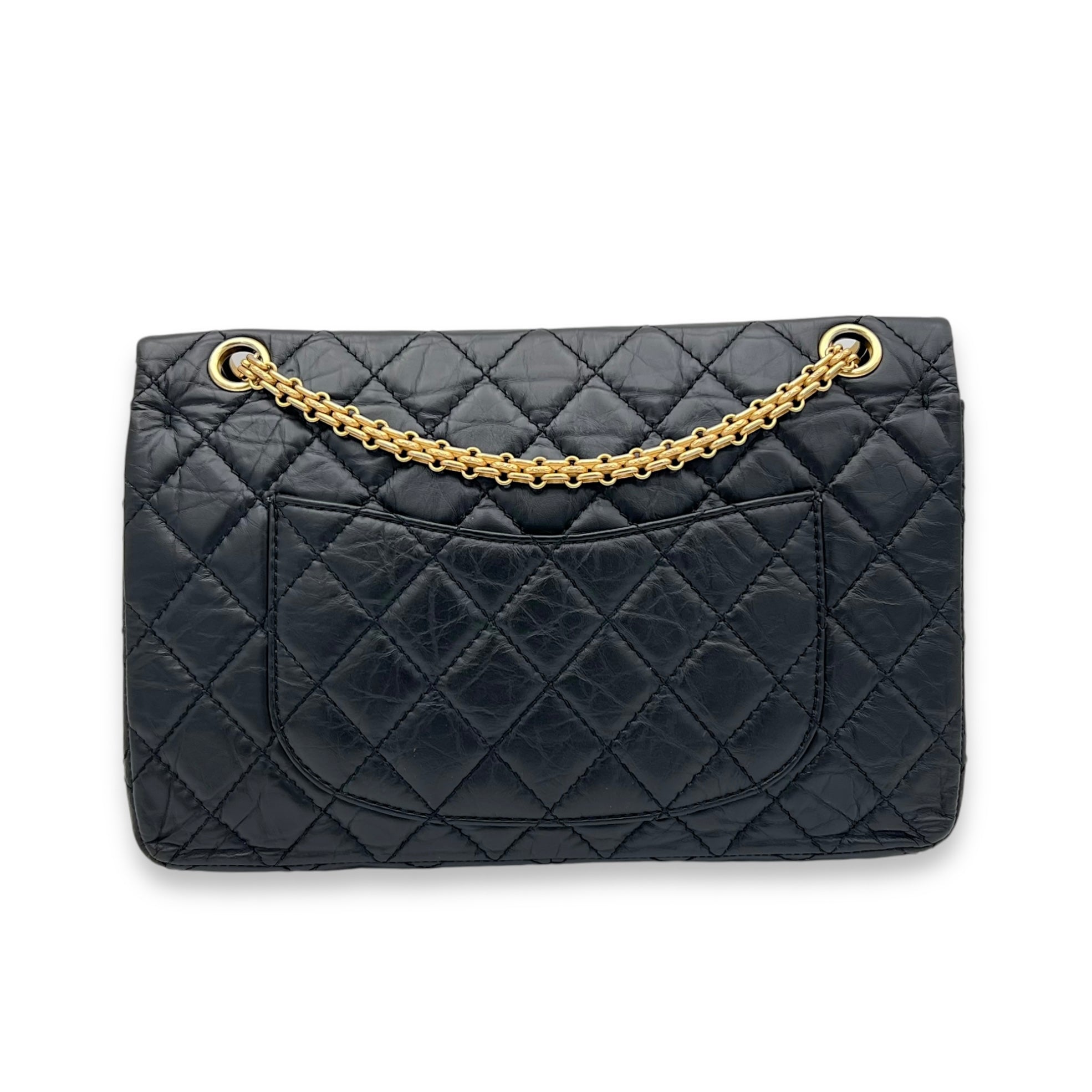 2.55 226 Medium Black Shoulder Bag in Calfskin, Gold hardware