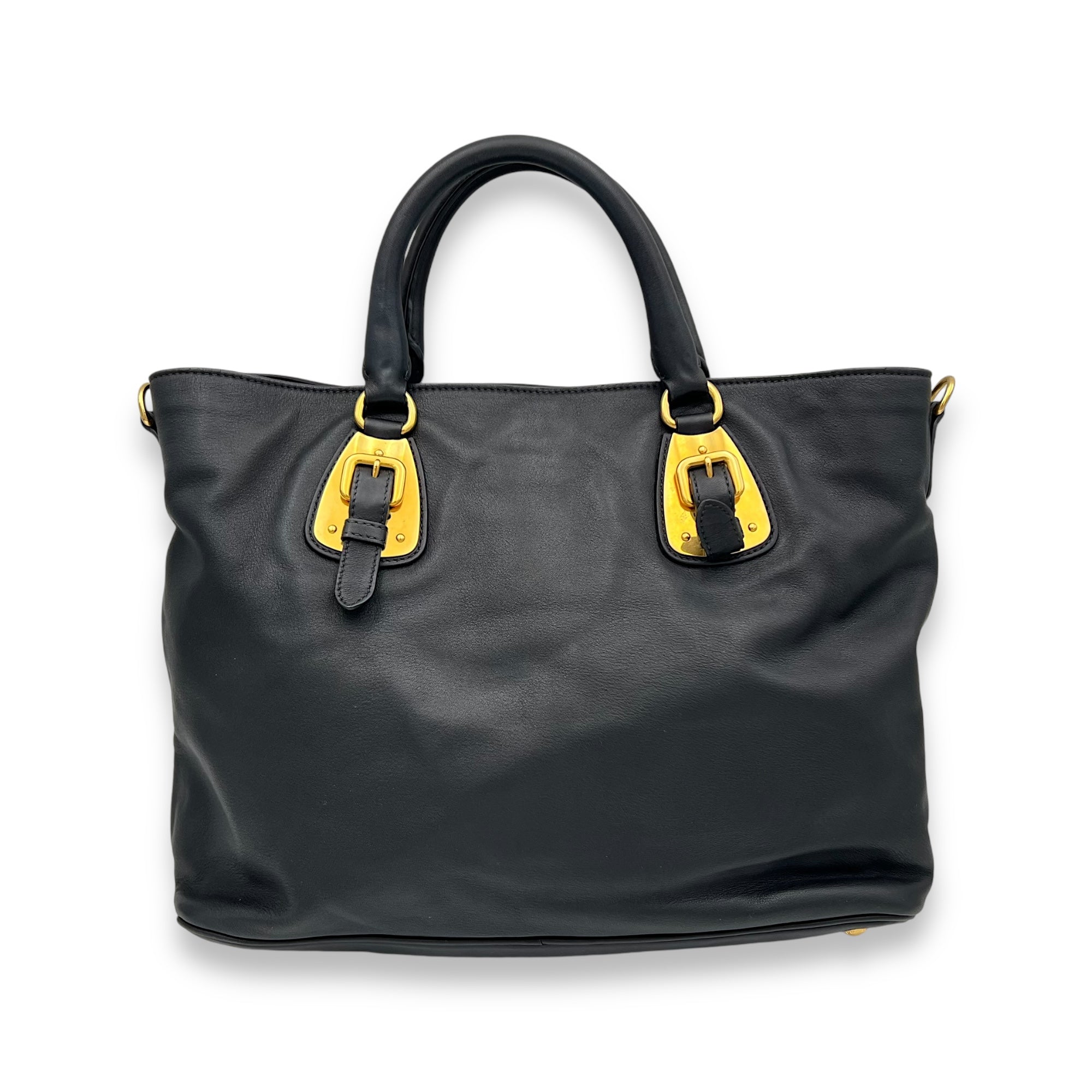 Logo Black Top Handle Bag in Calfskin, Gold hardware