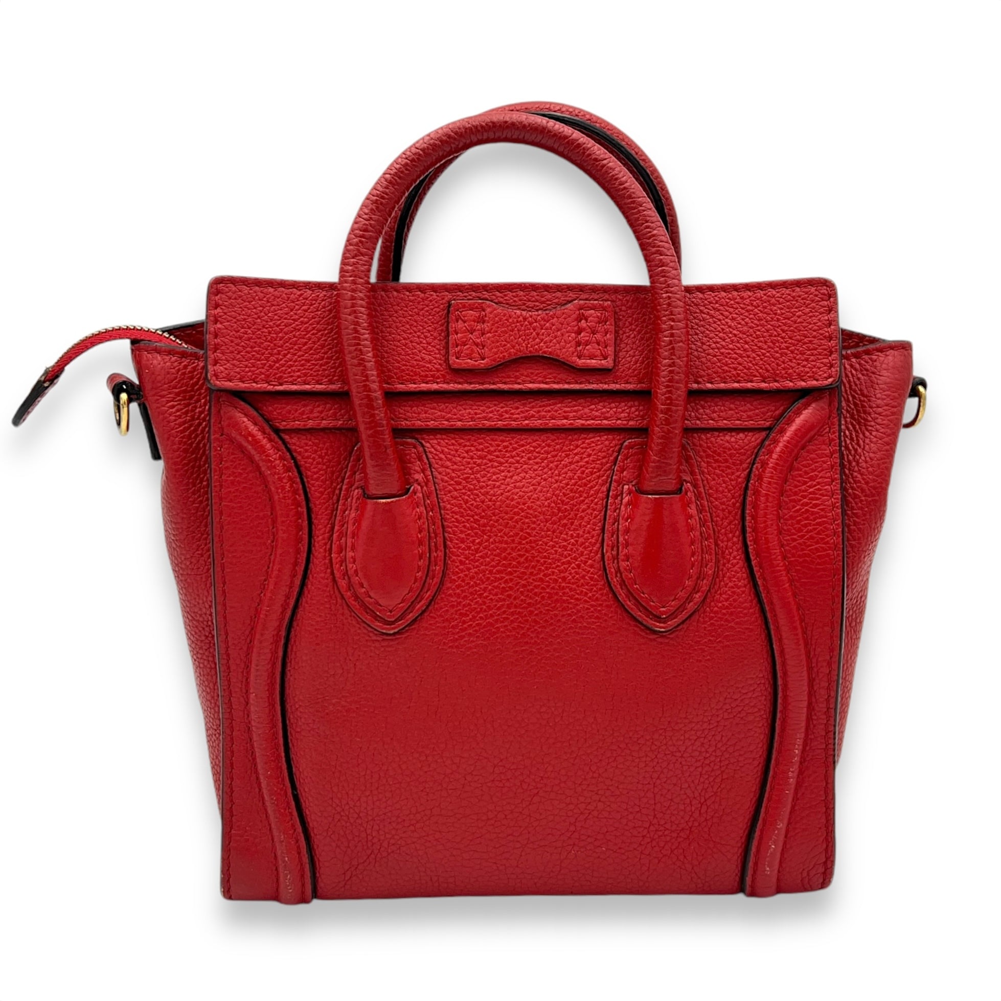 Luggage Crossbody Bag Nano Red in Calfskin, Gold hardware