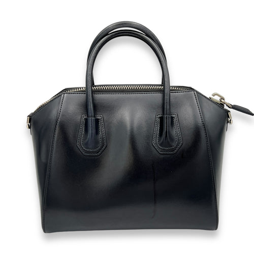 Antigona Small Black Top Handle Bag in Calfskin, Silver hardware