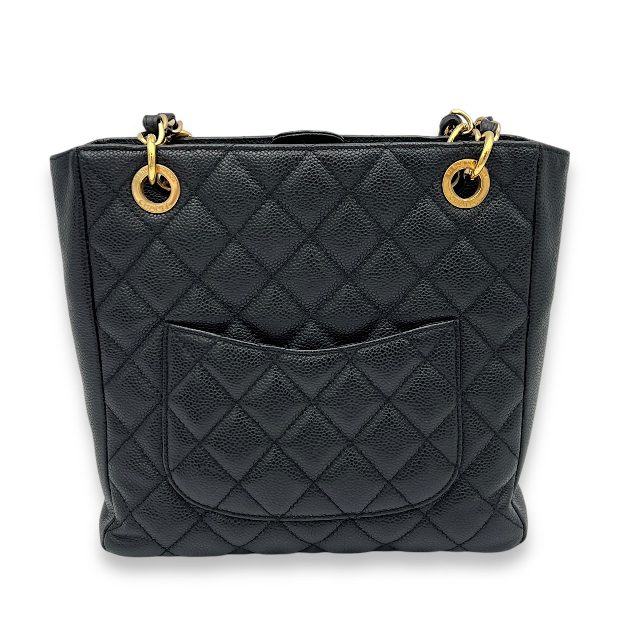 PST Tote Bag Black in Caviar Leather, Gold hardware