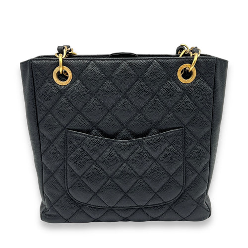 PST Tote Bag Black in Caviar Leather, Gold hardware