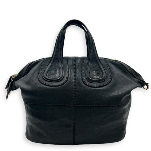 Nightingale Black Top Handle Bag in Lambskin, Gold hardware