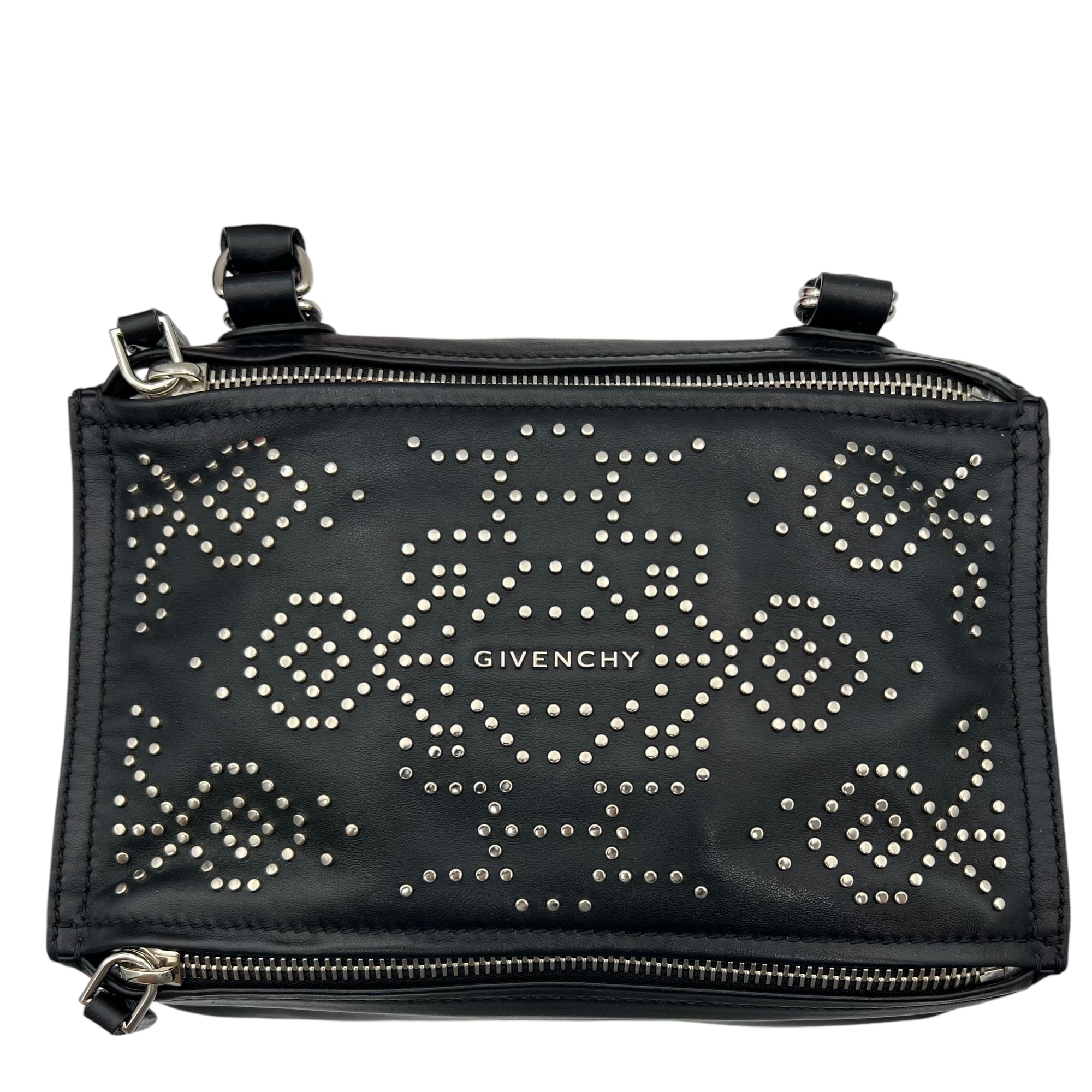 Pandora Top Handle Bag Black in Calfskin, Silver hardware