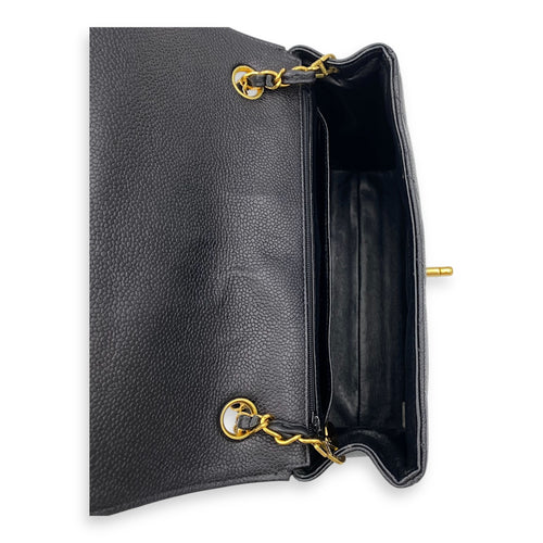 Vintage Square Flap Black Crossbody Bag in Caviar Leather, Gold hardware