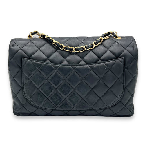 Classic Single Flap Jumbo Black Shoulder Bag in Lambskin, Gold hardware