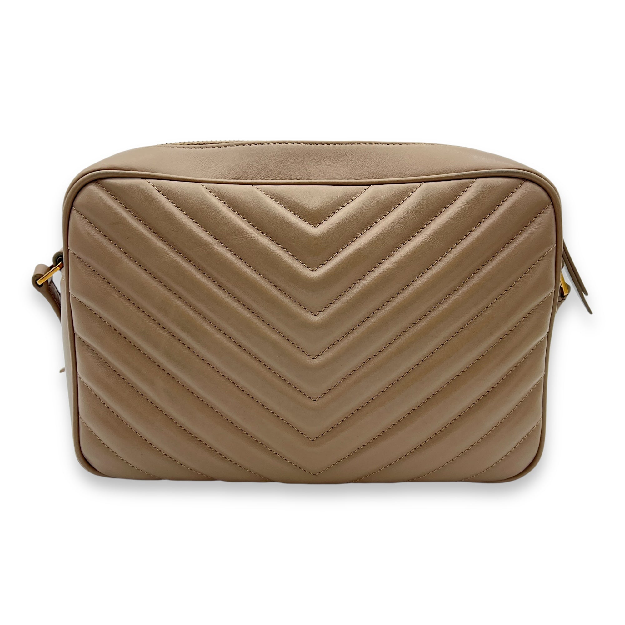 Lou Crossbody Bag Beige in Calfskin, Gold hardware