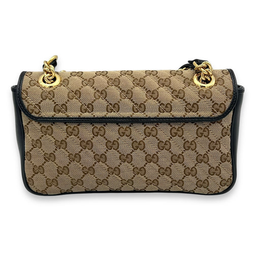 GG Marmont Shoulder Bag Brown in Canvas, Gold hardware