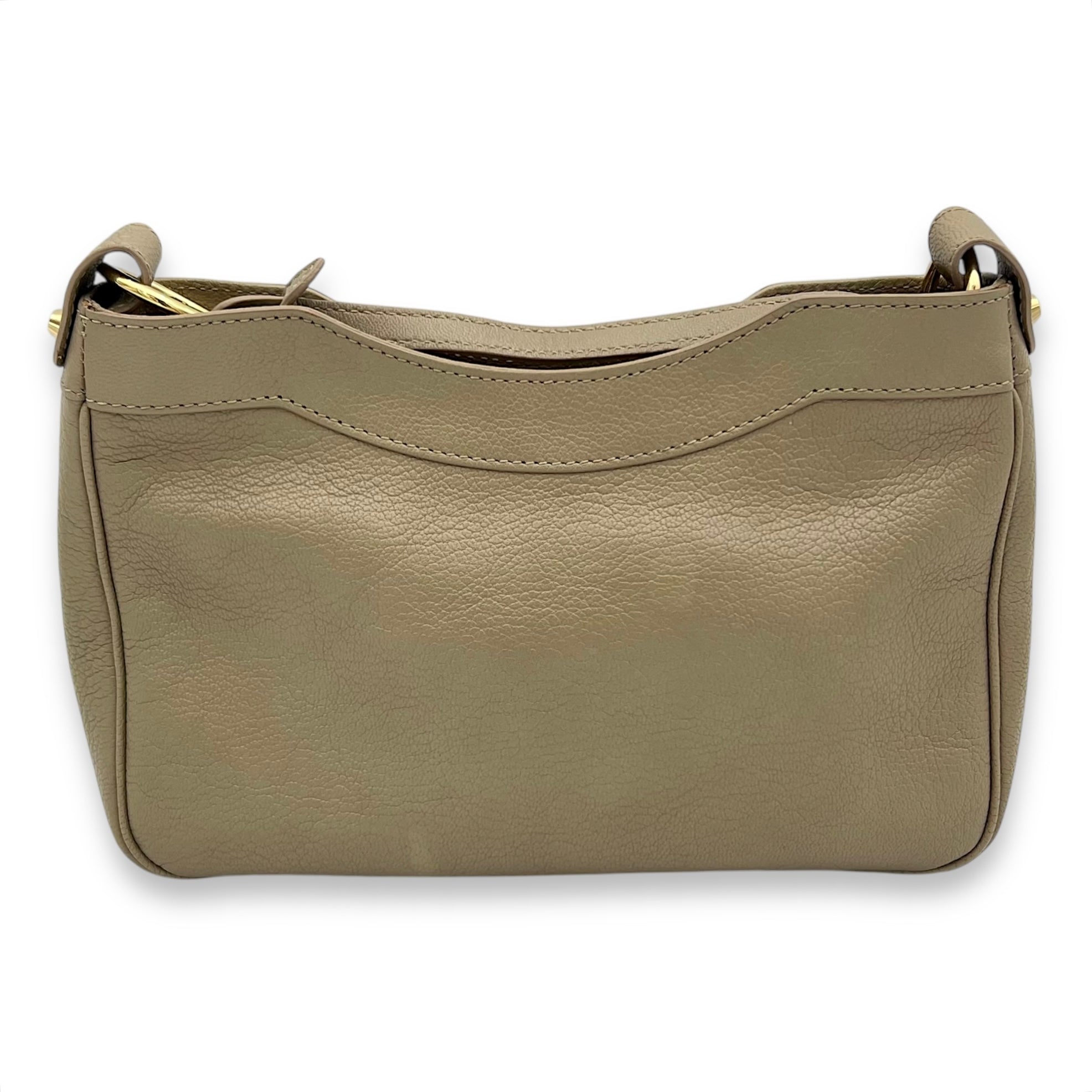 Metallic Edge Classic  Crossbody Bag Beige in Calfskin, Gold hardware