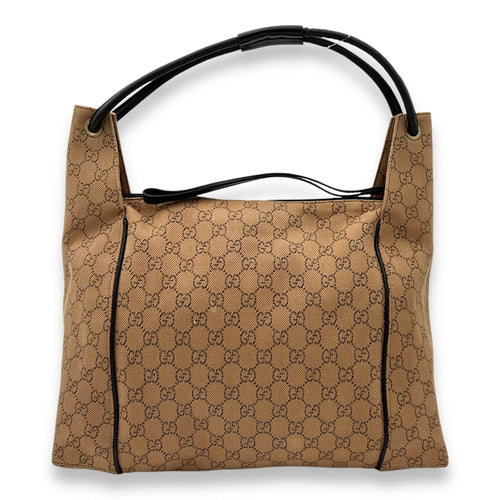 GG Shoulder Bag Brown in Canvas, Silver hardware