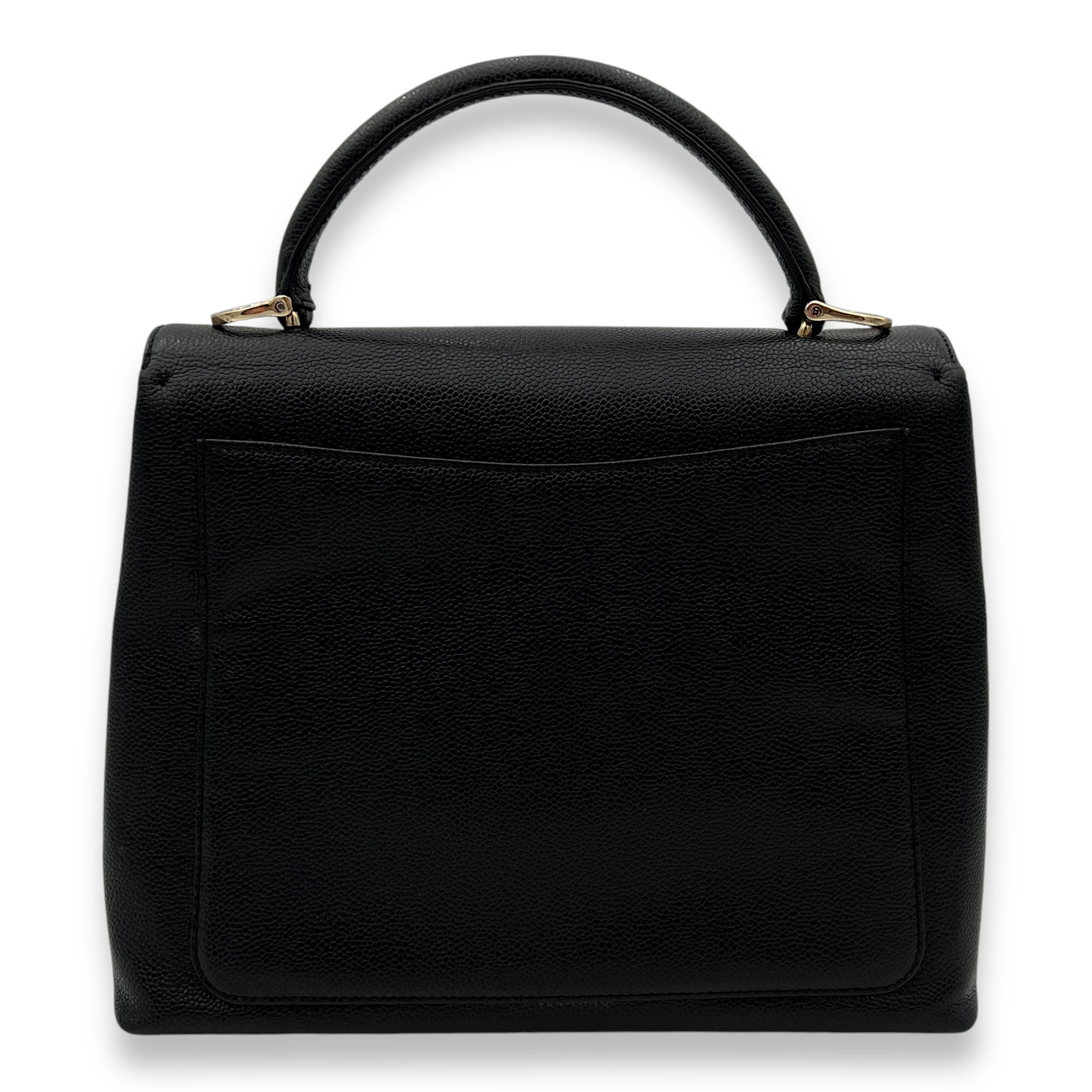 Vintage Kelly Black Top Handle Bag in Caviar Leather, Gold hardware