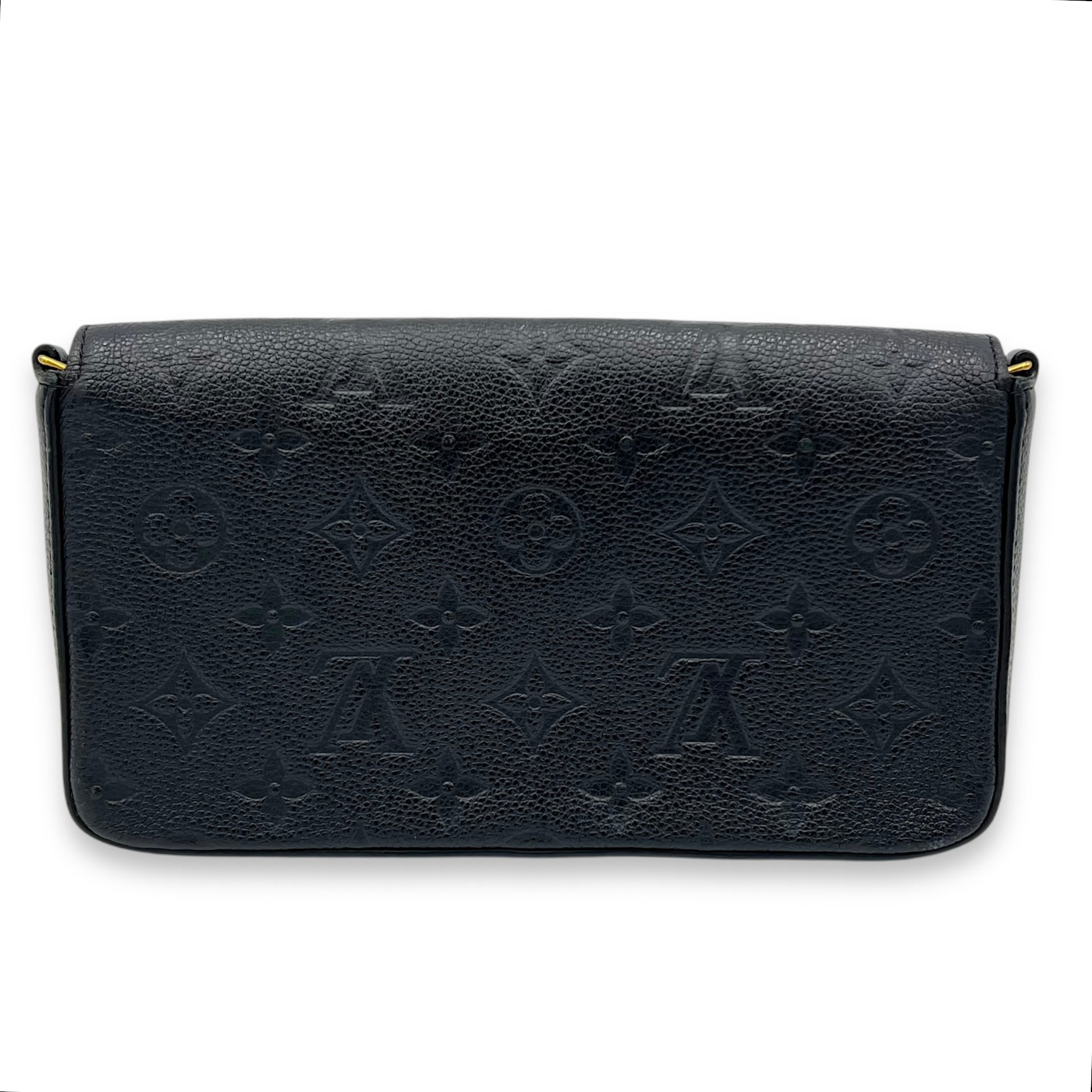 Felicie Wallet On Chain Black in Empreinte Leather, Gold hardware