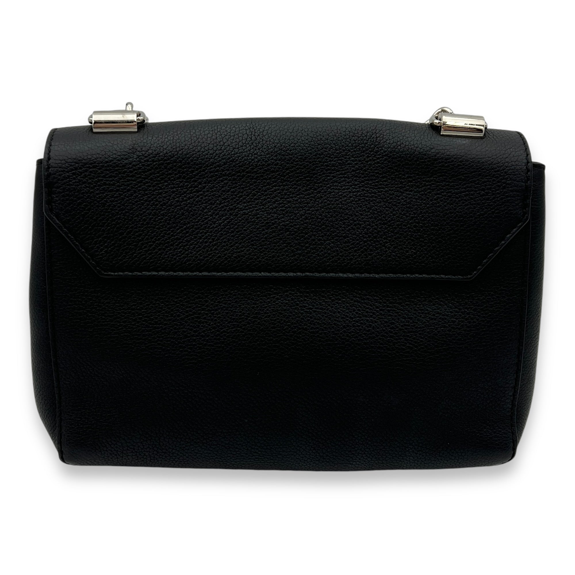 Lockme II BB Black Crossbody Bag in Calfskin, Silver hardware