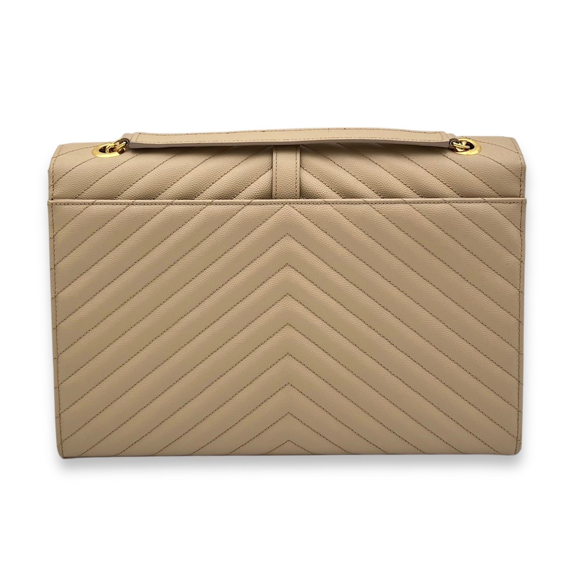 Envelope Large Beige Shoulder Bag in Caviar Leather, Gold hardware