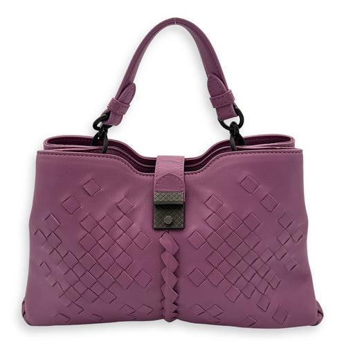 Intrecciato Top Handle Bag Purple in Nappa Leather, Ruthenium hardware