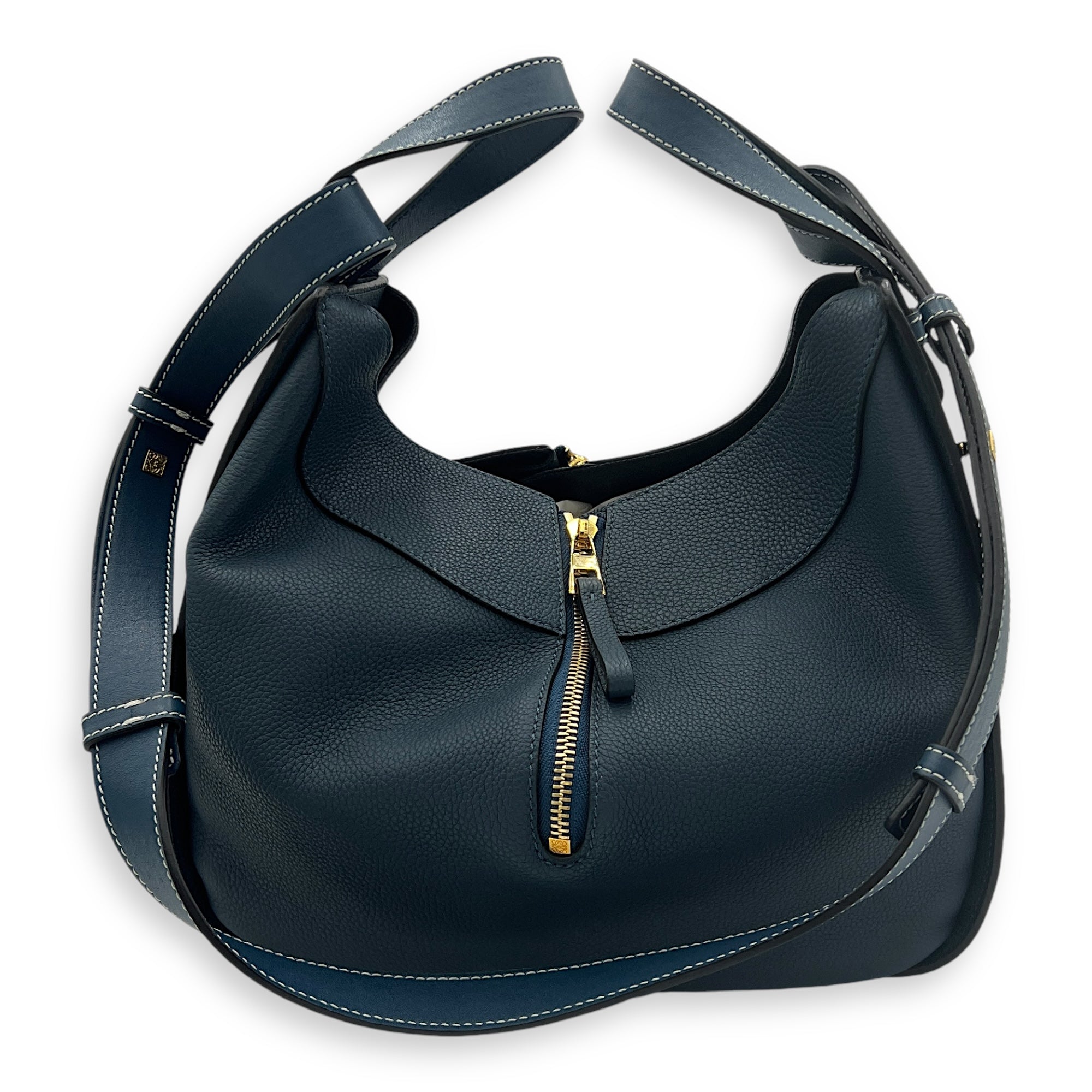 Hammock Medium Blue Shoulder Bag in Calfskin, Gold hardware