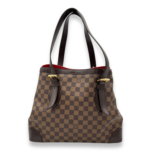 Hampstead MM Damier Ebene Top Handle Bag in Coated Canvas, Gold hardware