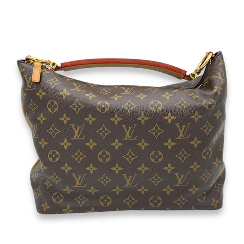 Sully PM Brown Shoulder Bag in Monogram Coated Canvas, Gold hardware