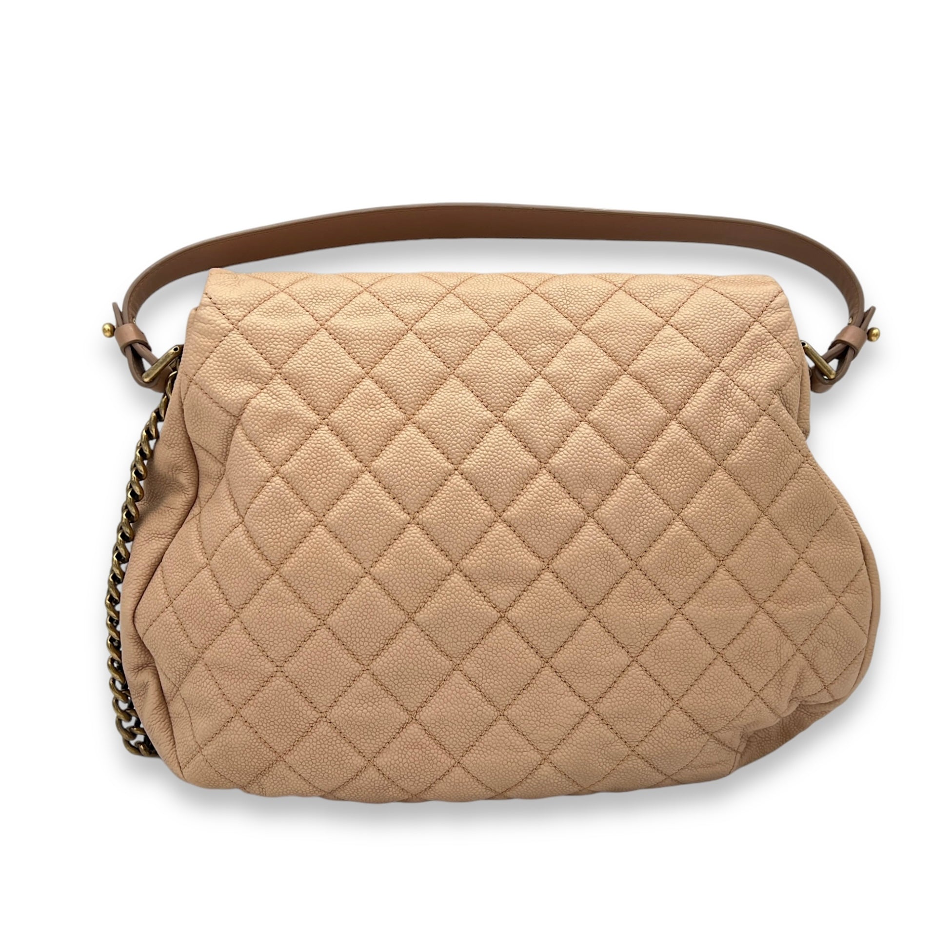 Flap Bag Beige Shoulder Bag in Lambskin, Gold hardware