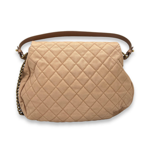 Flap Bag Beige Shoulder Bag in Lambskin, Gold hardware