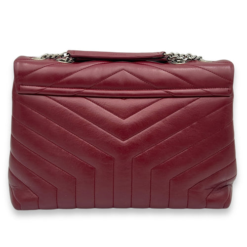 Loulou Small Red Shoulder Bag in Calfskin, Silver hardware