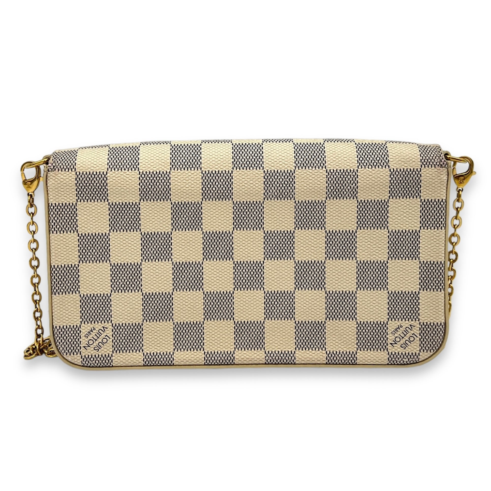 Felicie Damier Azur Wallet On Chain in Coated Canvas, Gold hardware