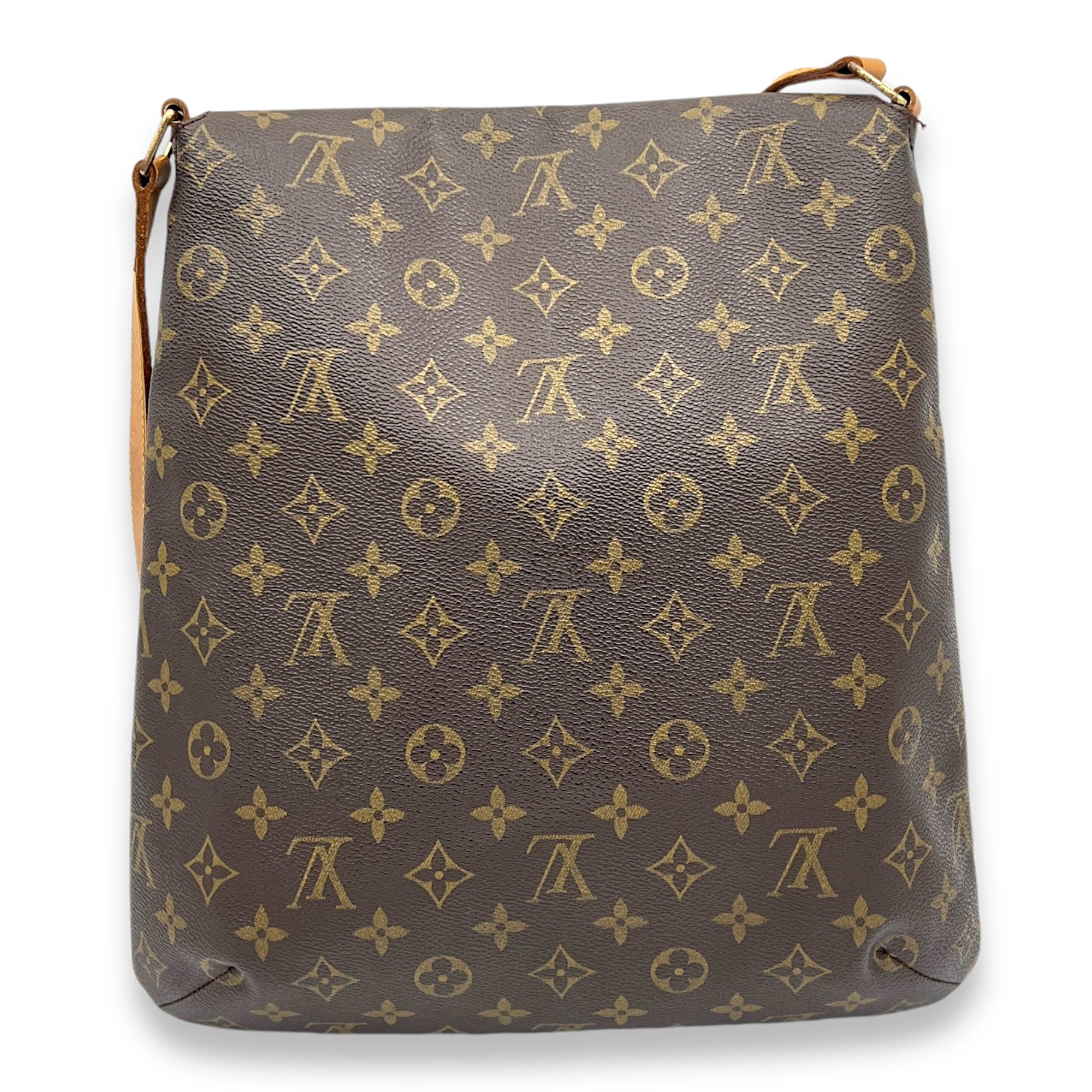 Musette Salsa GM Brown Shoulder Bag in Monogram Coated Canvas, Gold hardware