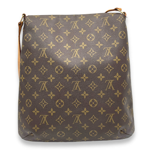 Musette Salsa GM Brown Shoulder Bag in Monogram Coated Canvas, Gold hardware